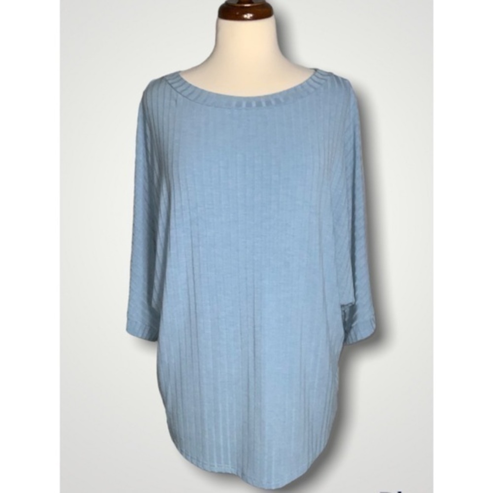Kori America Powder Blue Batwing Ribbed Round Neck Tunic Knit Top L